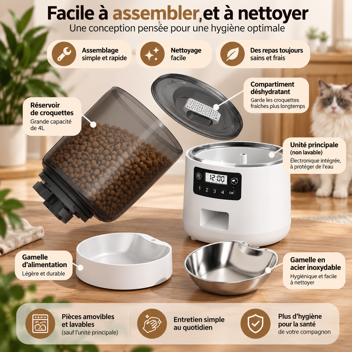 Distributeur Automatique de Croquettes 4 L pour Chat – Repas Programmables