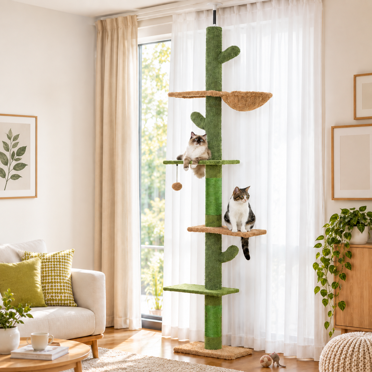 Arbre à Chat du Sol au Plafond – 5 Niveaux, Hamac & Griffoir