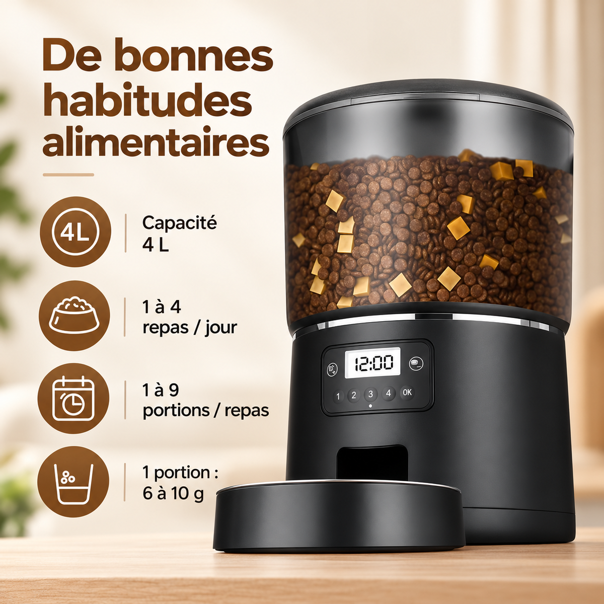 Distributeur Automatique de Croquettes 4 L pour Chat – Repas Programmables