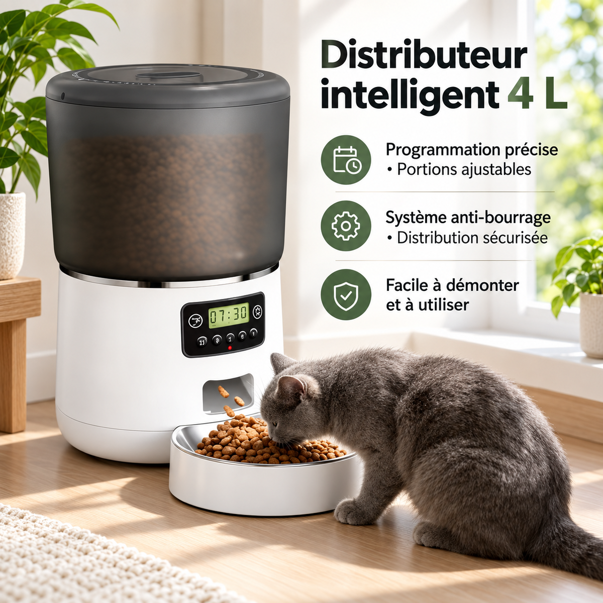 Distributeur Automatique de Croquettes 4 L pour Chat – Repas Programmables
