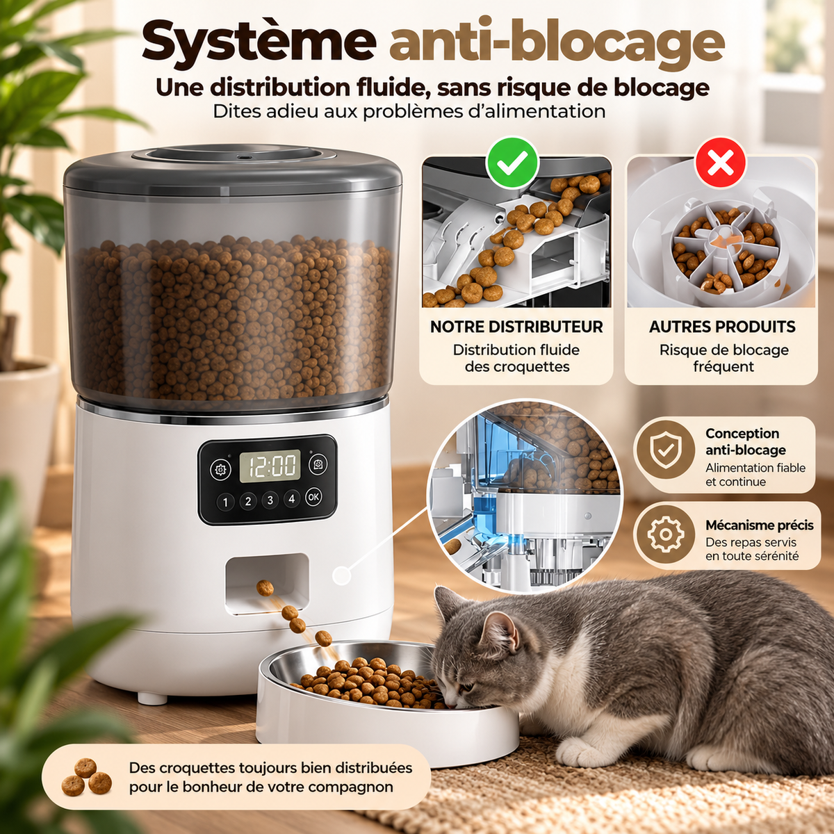 Distributeur Automatique de Croquettes 4 L pour Chat – Repas Programmables