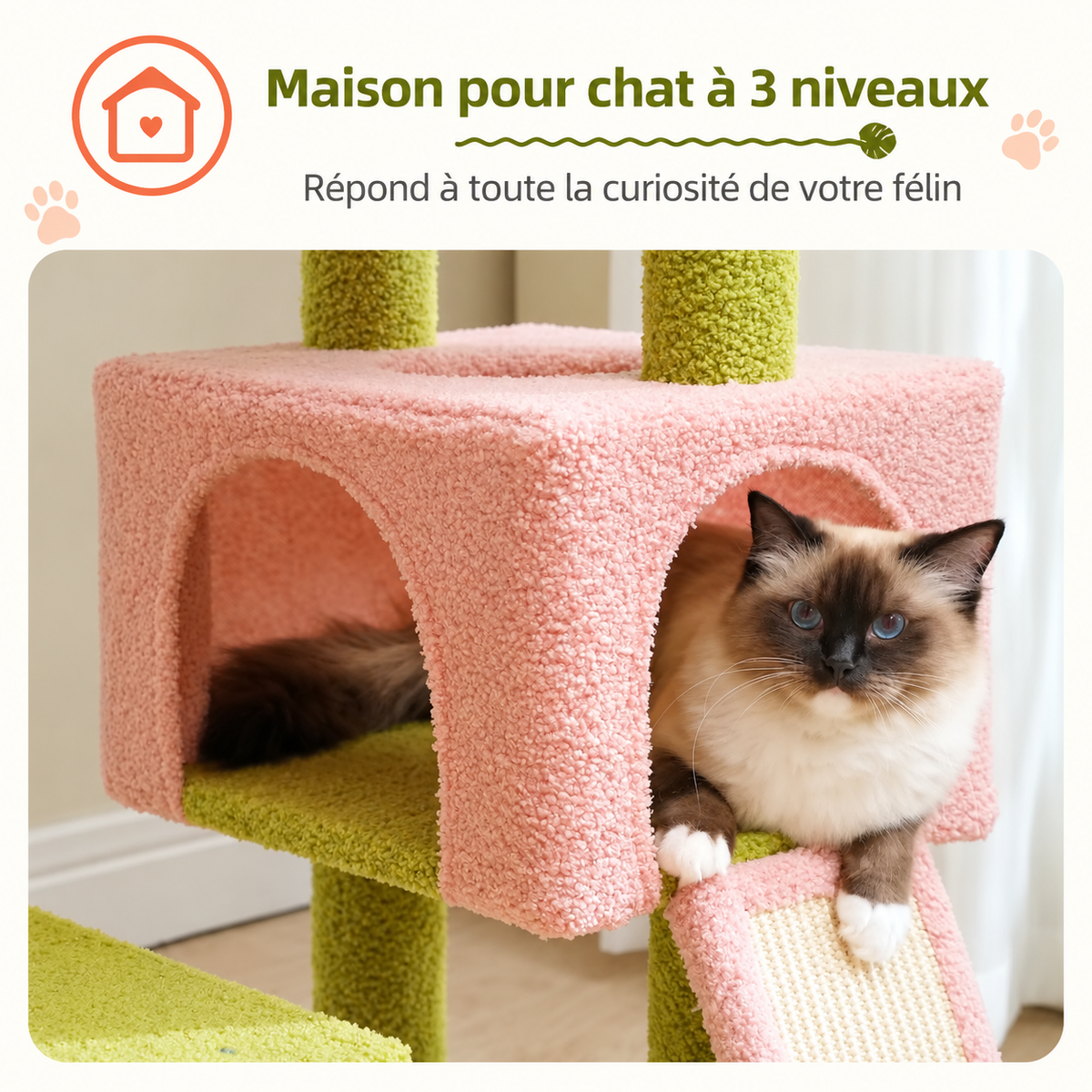 Arbre à Chat Floral Multi-Niveaux – Griffoirs, Nid & Perchoir