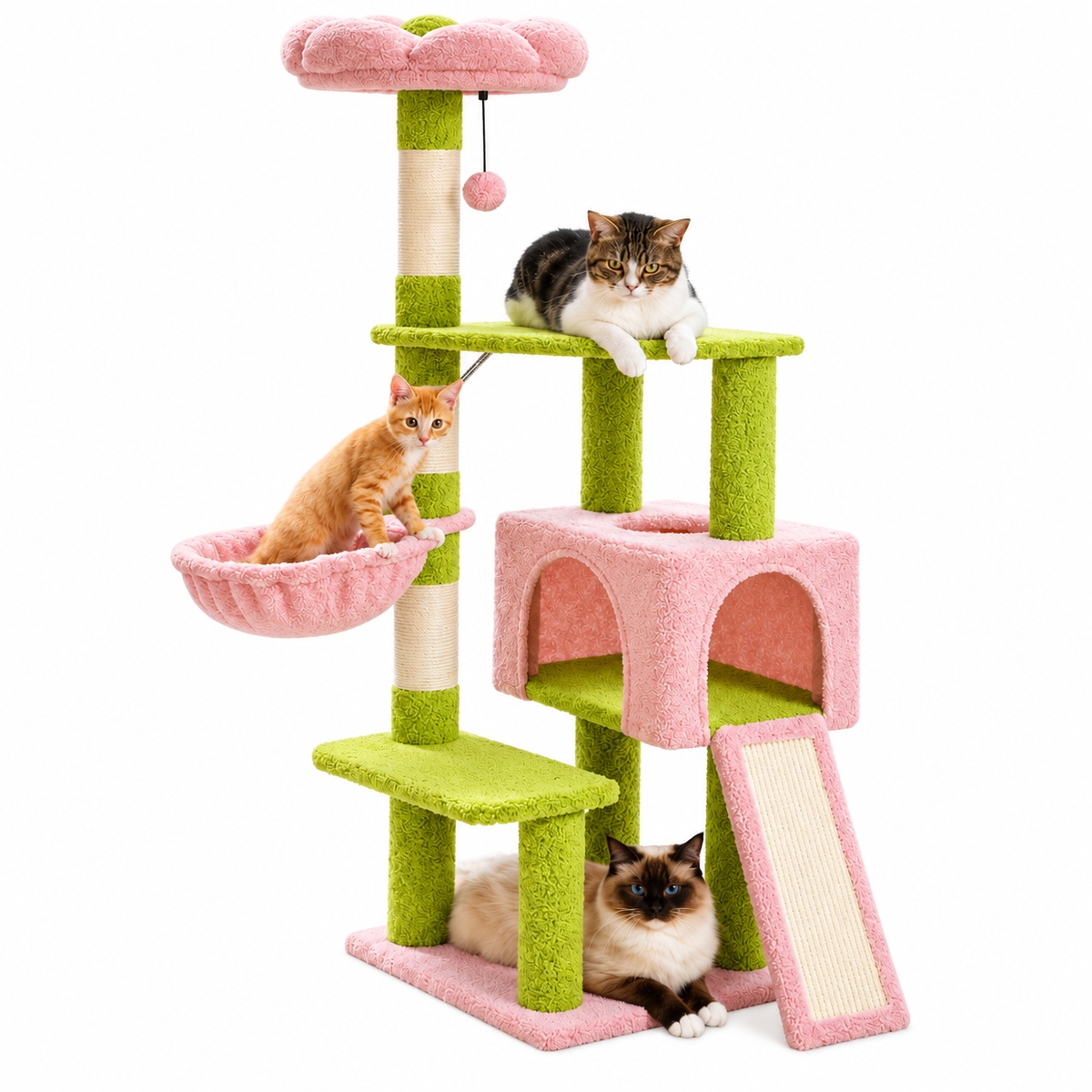 Arbre à Chat Floral Multi-Niveaux – Griffoirs, Nid & Perchoir