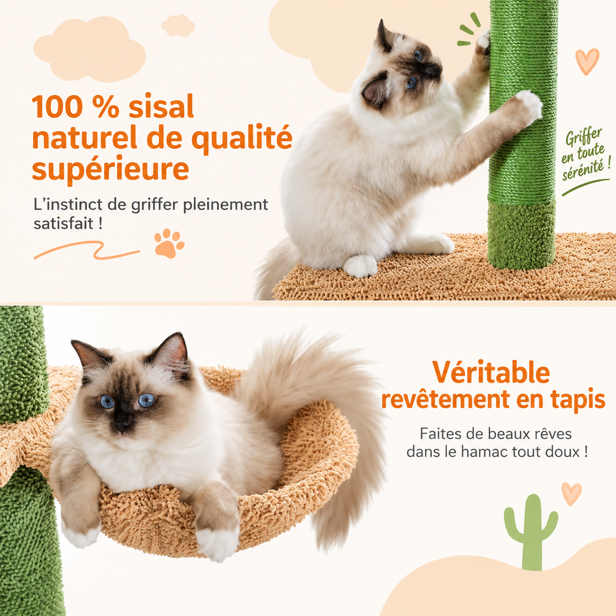 Arbre à Chat du Sol au Plafond – 5 Niveaux, Hamac & Griffoir
