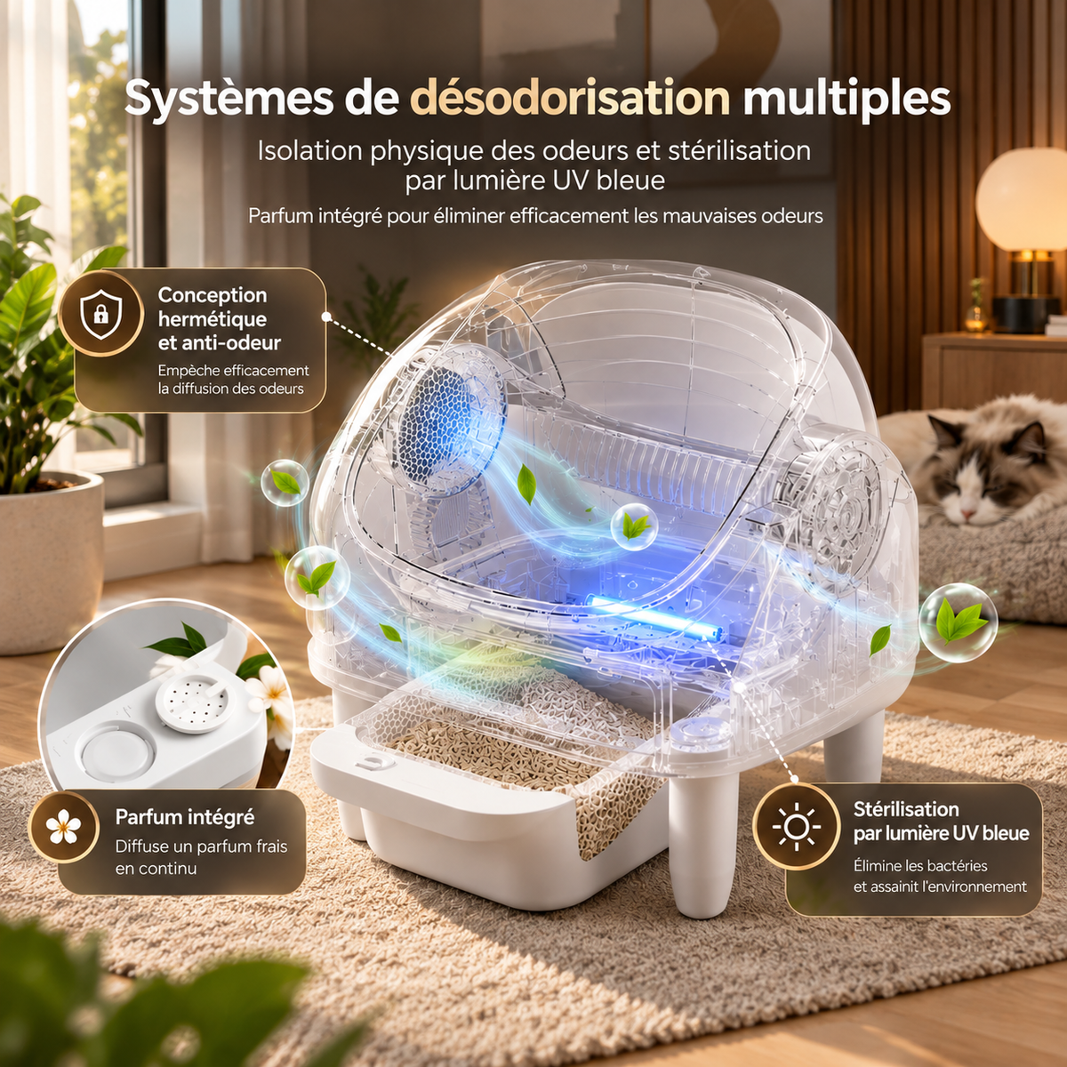 Litière Autonettoyante pour Chat – Connectée, 10 Capteurs & Contrôle par Application