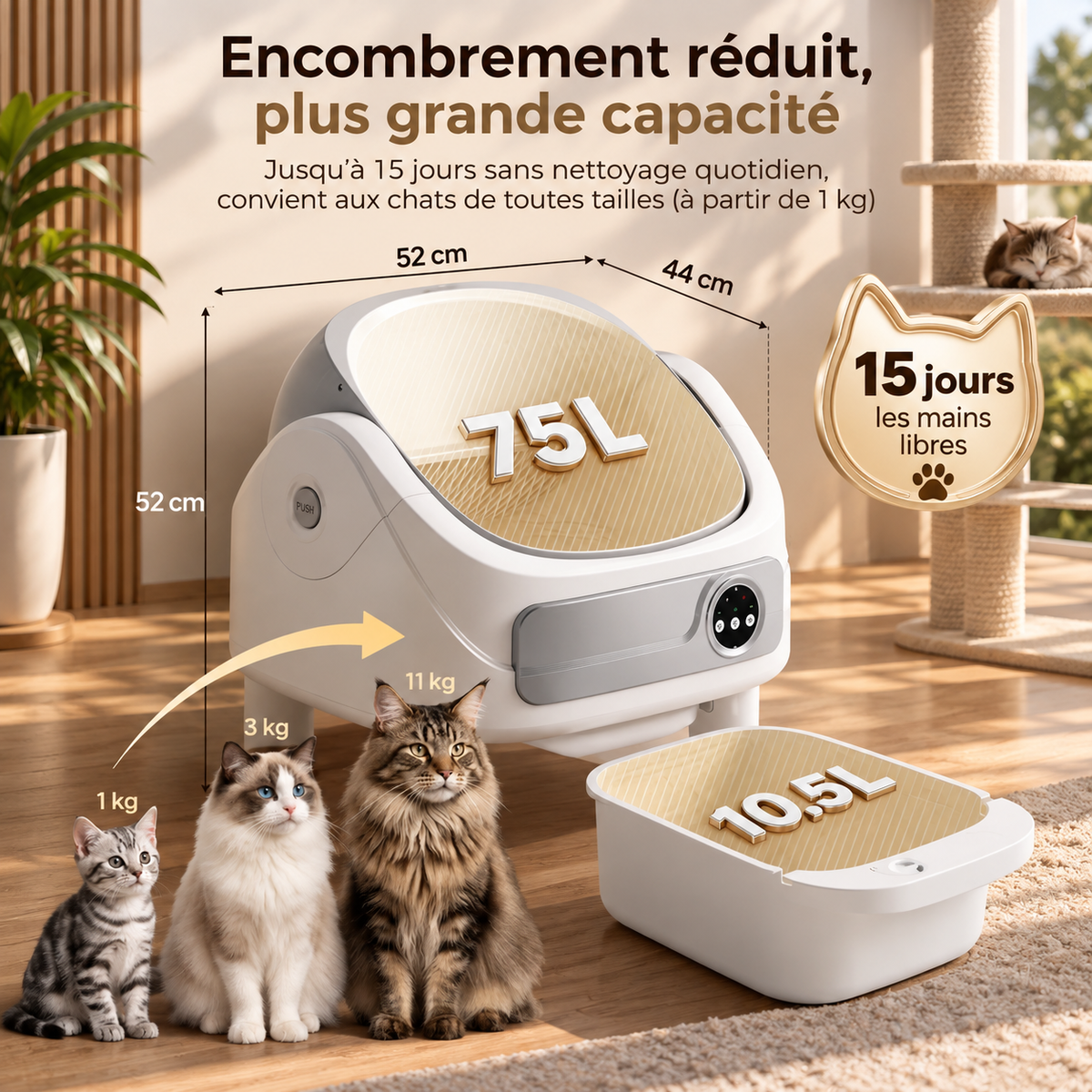 Litière Autonettoyante pour Chat – Connectée, 10 Capteurs & Contrôle par Application