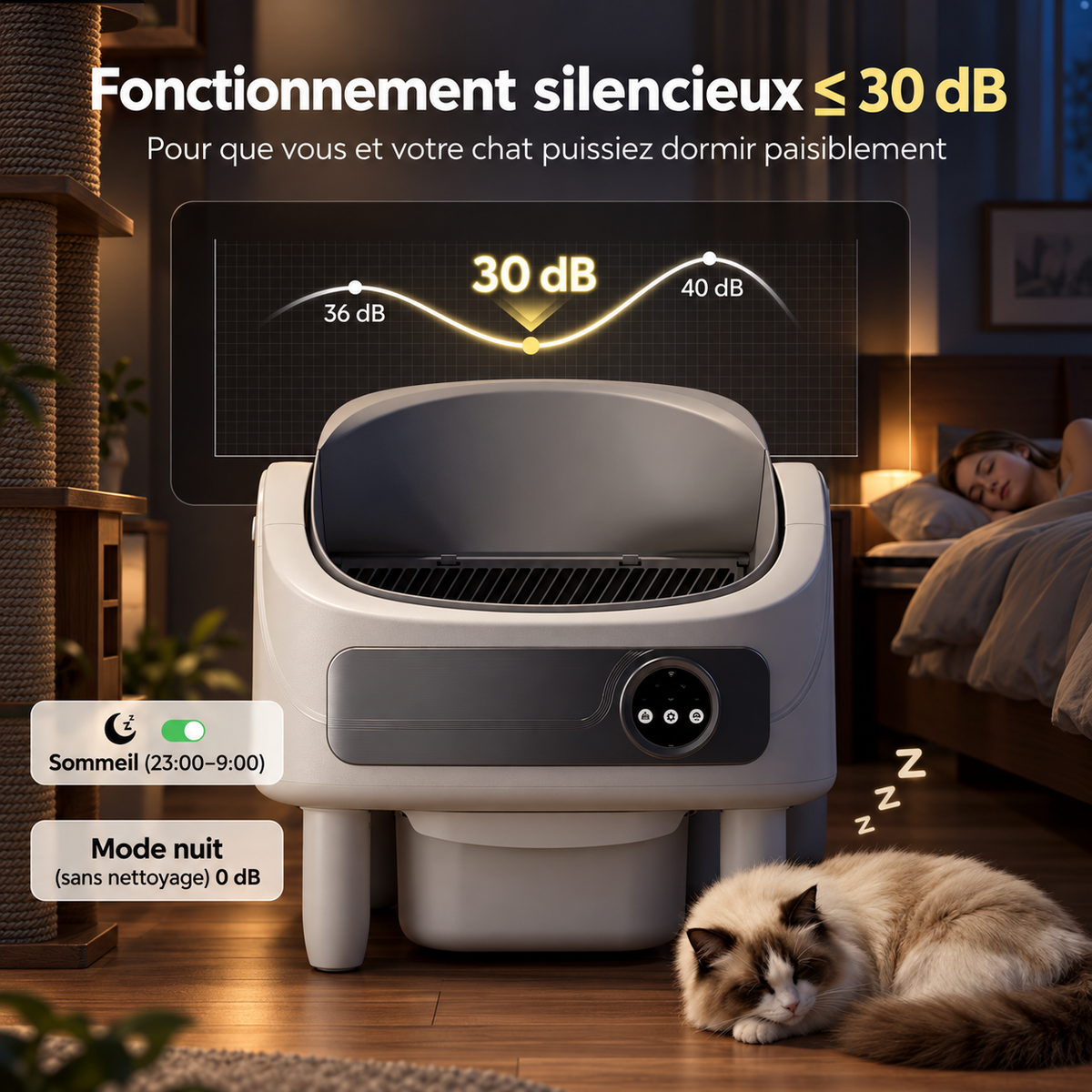 Litière Autonettoyante pour Chat – Connectée, 10 Capteurs & Contrôle par Application