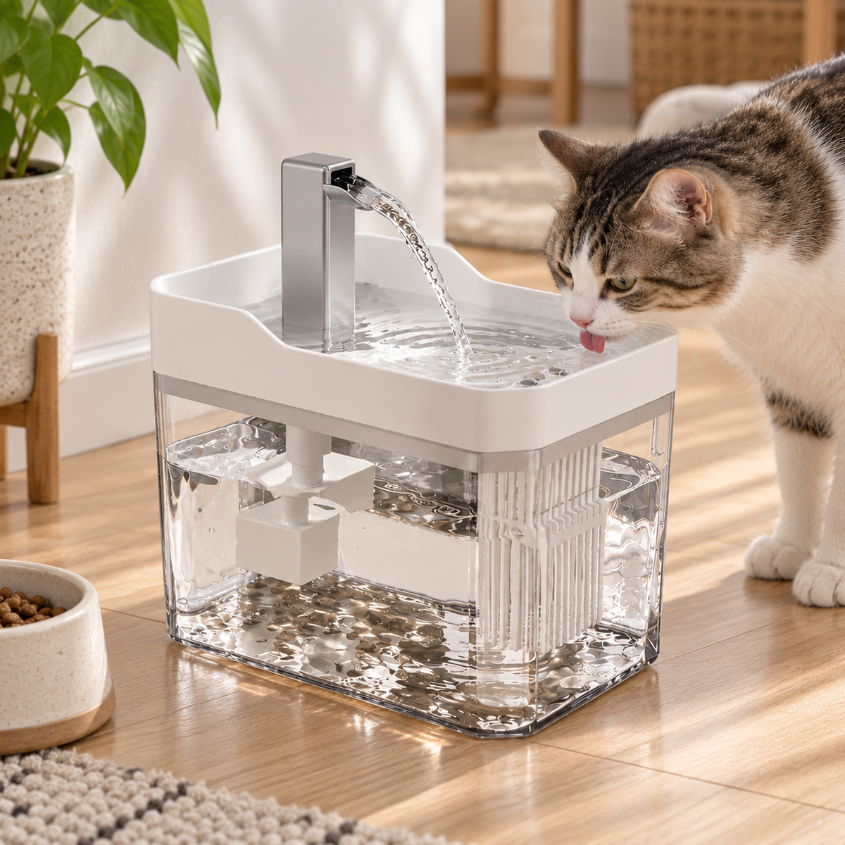 Fontaine à Eau Filtrante 1,5 L pour Chat – Réservoir Transparent