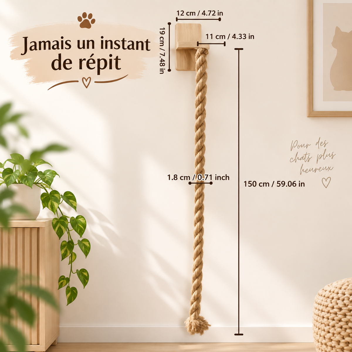 Corde Murale à Grimper pour Chat en Sisal Naturel