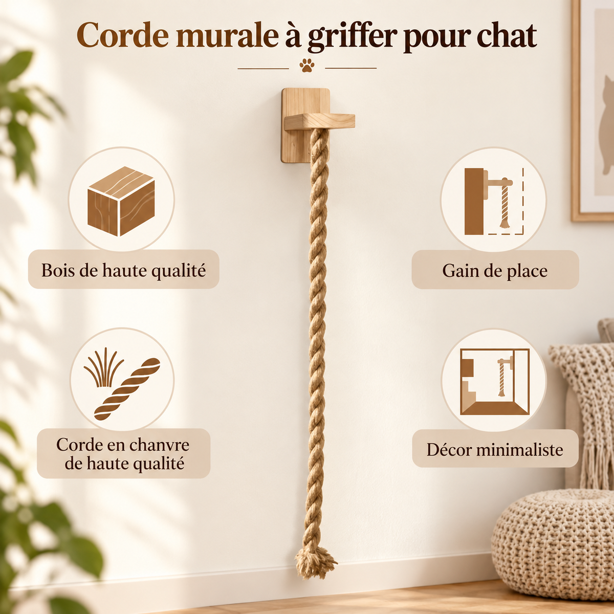 Corde Murale à Grimper pour Chat en Sisal Naturel