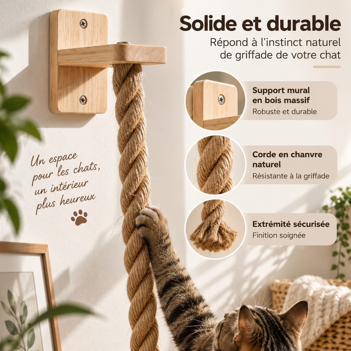 Corde Murale à Grimper pour Chat en Sisal Naturel
